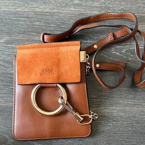 Chloé Faye Small Crossbody Bag – Brown Leather & Suede with Ring